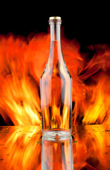 glass bottle and flame