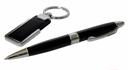 ballpoint pen and key ring