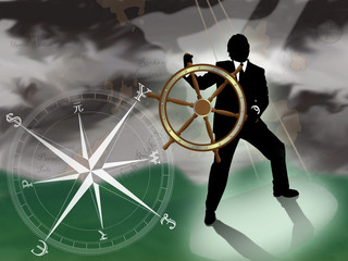 Businessman in a currency storm