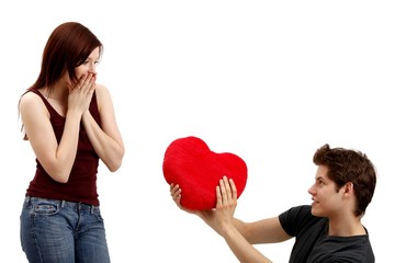 young couple beauty with a heart (white background)