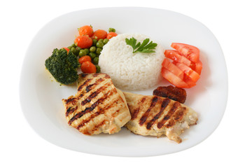 grilled chicken with rice and vegetables