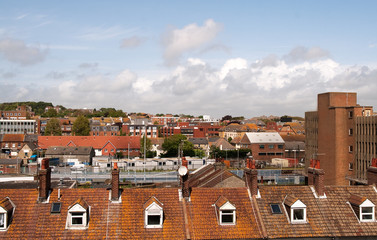 Fototapeta na wymiar view across house-tops & railway sidings
