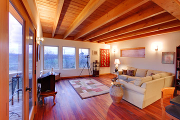 Fototapeta na wymiar Modern luxury living room with wood ceiling