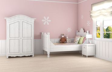 Fototapeta na wymiar Dziewczyna różowy w sypialni