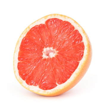 half grapefruit on white background