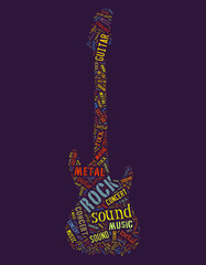 Tagcloud: guitar silhouette of music words