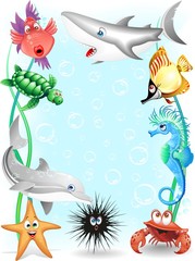 Animali Mare Sfondo-Acquario-Sea Animals Background-Vector