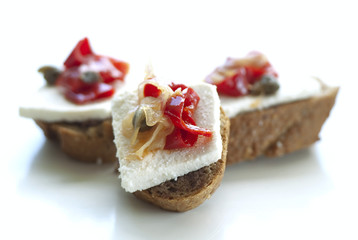 finger food-bread with cheese and vegetables
