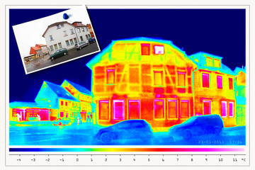 thermal imaging of shops and old houses in a small town