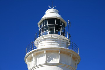 Fototapeta na wymiar White Lighthouse Top Blue Sky