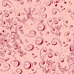 Pink ornate romantic seamless pattern