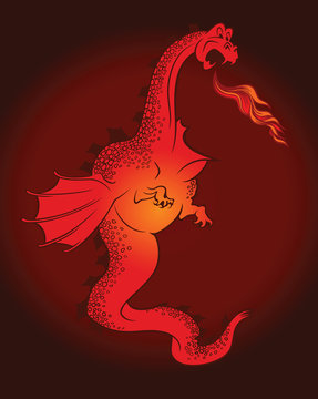 Cartoon red dragon with wings