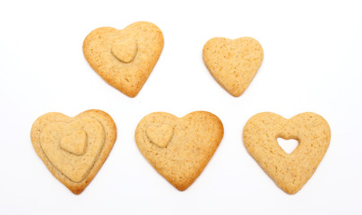 heart-shaped cookies on white background