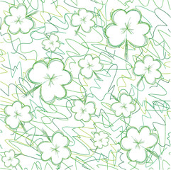 Seamless background with sketch clovers for St.Patrick day