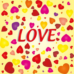 Valentine card with colored hearts on seamless pattern