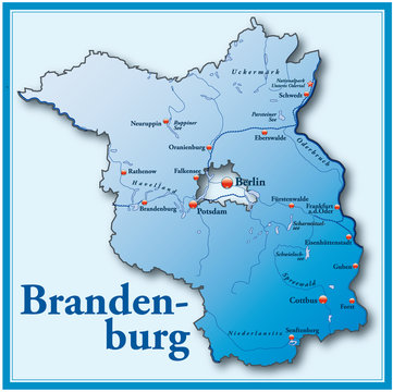 Brandenburg &Uuml;bersicht 16cm x 16cm blau mit Rahmen
