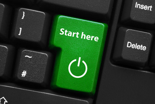 START HERE Key on Keyboard (web internet power on click button)