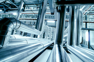 Industrial zone, Steel pipelines in blue tones