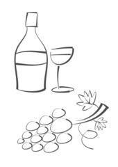 Wein (Flasche, Glas und Reben)