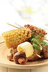 Roasted sweet corn and mushrooms
