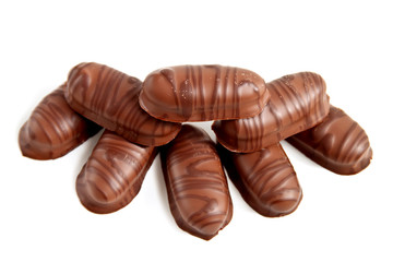 chocolate candies isolated on white background.
