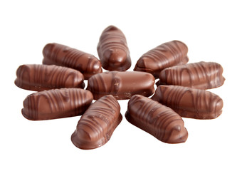 chocolate candies isolated on white background.