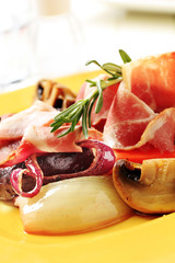 Roasted vegetables and ham