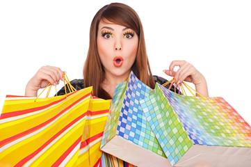 funny girl with shopping bags