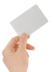 isolated empty business card in a human hand