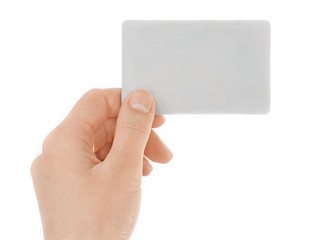 hand with card isolated on white