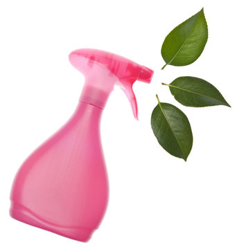 Environmentally Friendly Cleaning Bottle Spraying Leaves