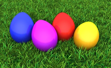 Bunte Ostereier auf Gras 02 - Frohe Ostern