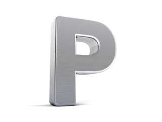 Letter P as brushed metal object over white