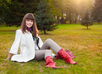 casual beauty woman relax in evening park