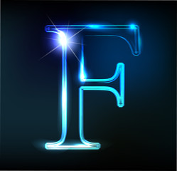 Glowing neon letter on dark background. Letter