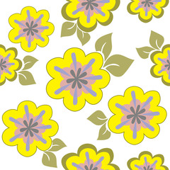 Fototapeta na wymiar seamless pattern of yellow flowers chaotically placed