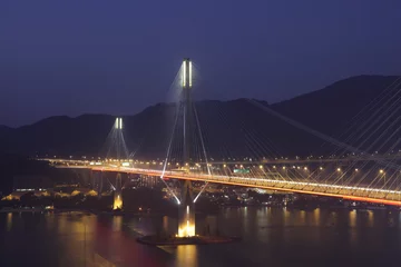 Printed roller blinds Hong-Kong Ting Kau Bridge at night, Hong Kong