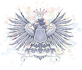 Vintage heraldic emblem ( eagle, crown & ribbon, shield & lily )