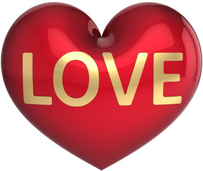 Heart sweetheart icon decorated with golden Love word