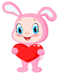 Baby bunny holding a heart