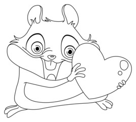 Outlined hamster holding heart