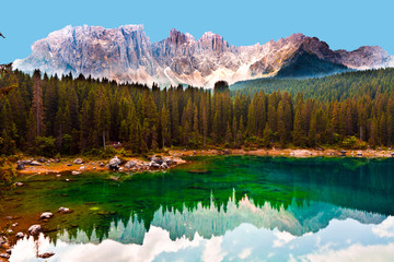 lake in the dolomites with reflections