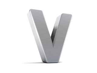 Letter V as brushed metal object over white