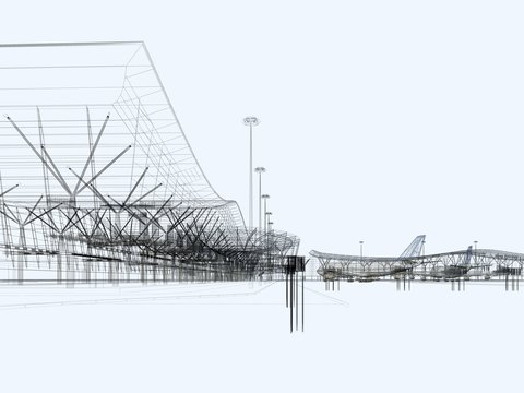 aeroporto grattacieli illustrazione rendering 3d