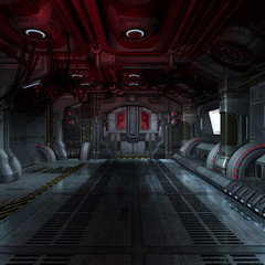 inside a futuristic scifi spaceship 3D rendering for background