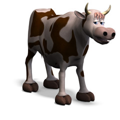 cute and funny cartoon bull. 3D rendering with clipping path