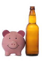 Beer bottle with piggy bank
