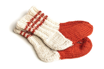 Red and white knitted socks