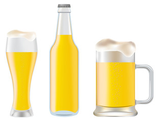Beer in glass and mug , bottle