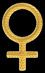 Golden female gender symbol isolated